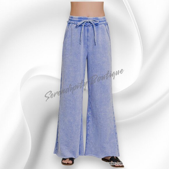 Zenana Outfitters Comfy Fleece Mineral Wash High Rise Flare Leg Lounge Pants - Picture 9 of 13